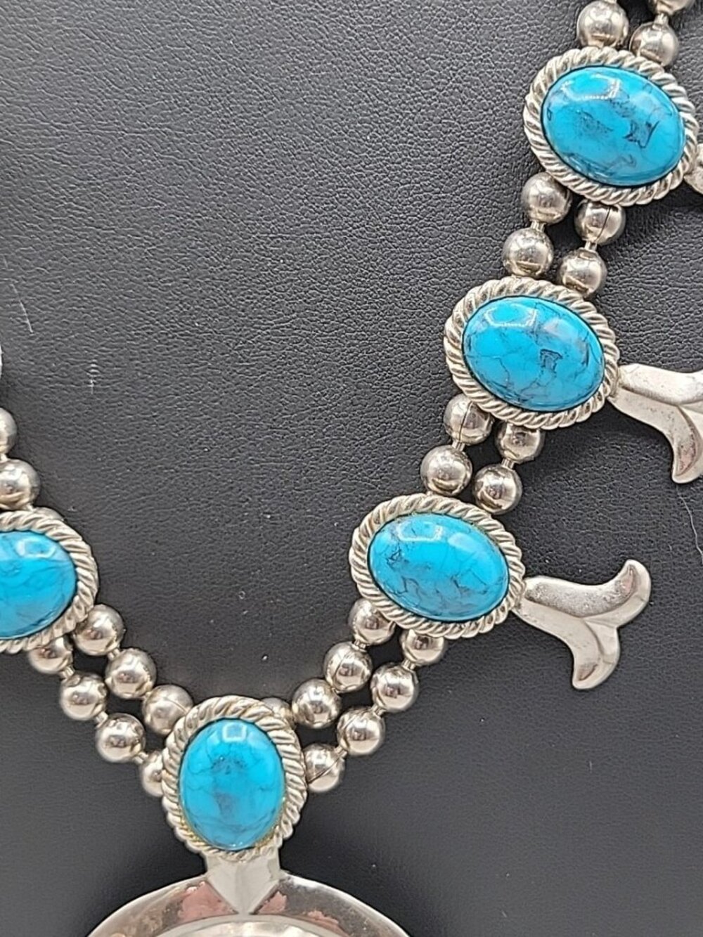 Kingston Wind Pendant Watch Squash Blossom Necklace Faux Turquoise 26" - Picture 4 of 16